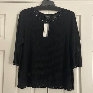 NWT Belldini Black Perforated Mesh Embellished Sweater Size 2X